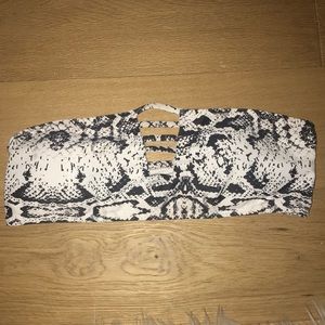 snakeskin print strapless bikini top